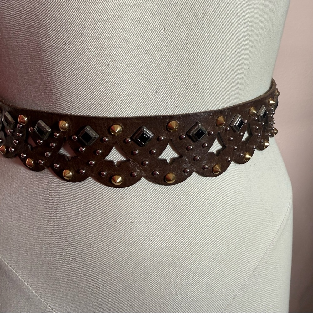 Etro Milano Brown Leather Metal Studded bikercore belt size 31 to 33 - Picture 17 of 17